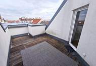 FERNBLICK, DACHGESCHOSS, 59 m2 Maisonette mit 13 m2 Terrasse, 2 Zimmer, Komplettküche, Duschbad, Parketten, Speckbachergasse
