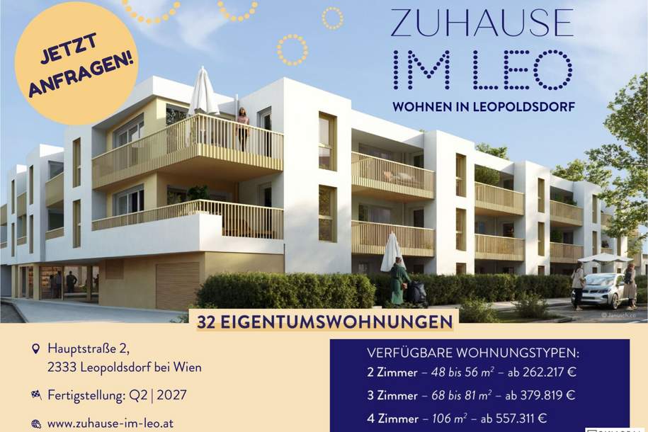 FÜR ANLEGER // Zuhause IM LEO | Schöne 1 Zimmer Gartenwohnung mit Terrasse | Tiefgarage im Gebäude | Hauptstraße | Frühjahr 2027 | Top 6-7, Wohnung-kauf, 213.954,€, 2333 Bruck an der Leitha