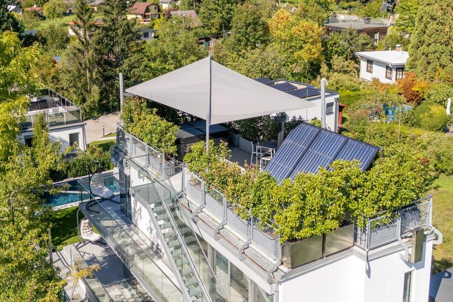 Exklusives Weinberg-Refugium: unverbaubarer Panoramablick in absoluter Ruhelage I hightech Pool I Dachterrasse mit Whirlpool I Erdwärme, Solarpaneele, Fußbodenheizung, Kühldecke, Haus-kauf, 1.890.000,€, 1190 Wien 19., Döbling