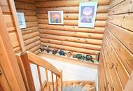 Chalet-Feeling mitten in Donaufeld - Naturstamm-Blockhaus mit Sauna, Kamin und Garten