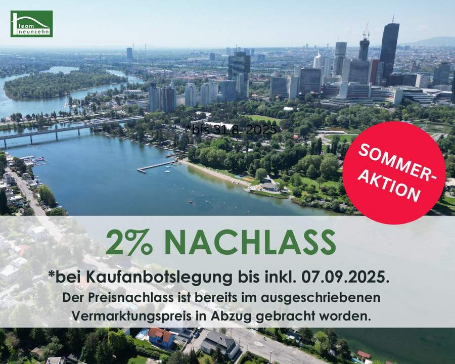 SOMMERAKTION BIS 07.09 - 2% NACHLASS: Wohnung der Superlative: Fernblick in Hof-Ruhelage - Terrasse direkt beim Donauzentrum - Baurecht