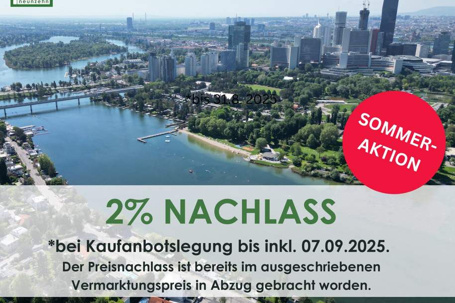 SOMMERAKTION BIS 07.09 - 2% NACHLASS: Wohnung der Superlative: Fernblick in Hof-Ruhelage - Terrasse direkt beim Donauzentrum - Baurecht, Wohnung-kauf, 661.500,€, 1220 Wien 22., Donaustadt