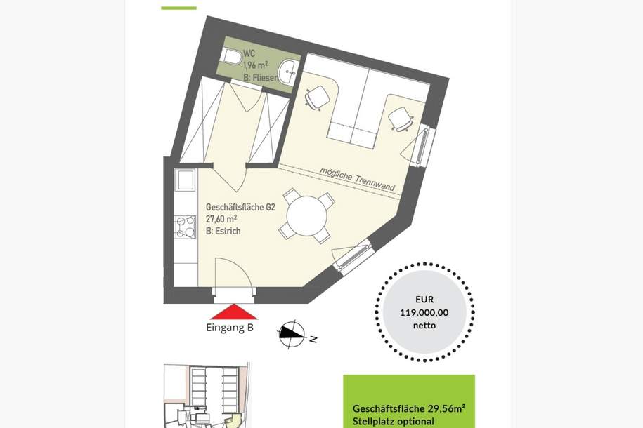 ++ SMARTE GESCHÄFTSFLÄCHE in KRITZENDORF ++, Gewerbeobjekt-kauf, 119.000,€, 3400 Tulln