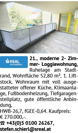 Moderne 2-Zimmer-Loggiawohnung, Ruhelage am Stadtrand, Wohnfläche 52,80 m², 1. Liftstock, Wohnr