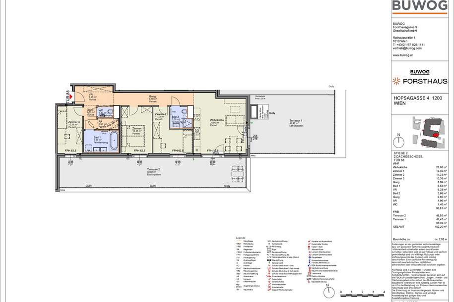 "FORSTHAUS" - 4 Zimmer Dachgeschoß im Neubau Erstbezug mit 99m² Terrasse, Wohnung-kauf, 664.000,€, 1200 Wien 20., Brigittenau