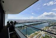 TOP-möbliertes Apartment mit Rundumblick &amp; Goodies (Gym, Pool, Spa, Lounges, Doorman): Neubau-Erstbezug Neue Donau