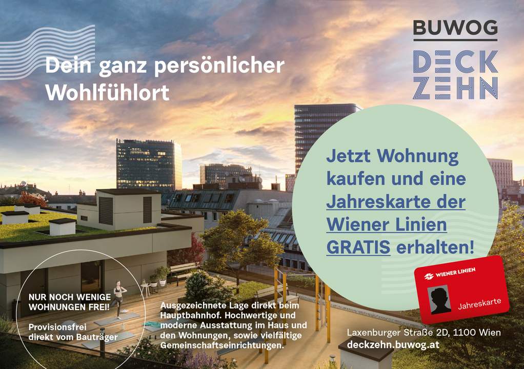 GRATIS Jahreskarte der Wiener Linien - Neubau Erstbezug, kühl mit Freiflächen