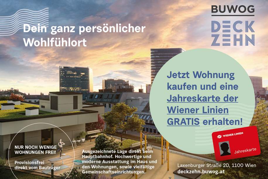 GRATIS Jahreskarte der Wiener Linien - Neubau Erstbezug, kühl mit Freiflächen, Wohnung-kauf, 385.200,€, 1100 Wien 10., Favoriten