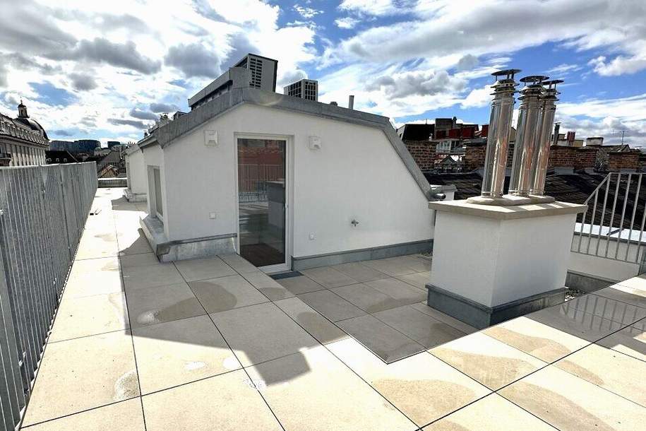 ERSTBEZUG, Salesianergasse, klimatisiertes 91 m2 Dachgeschoss mit 33 m2 Terrasse, Wohnküche, 2 Zimmer, Botschaftsviertel, Wohnung-miete, 2.612,44,€, 1030 Wien 3., Landstraße