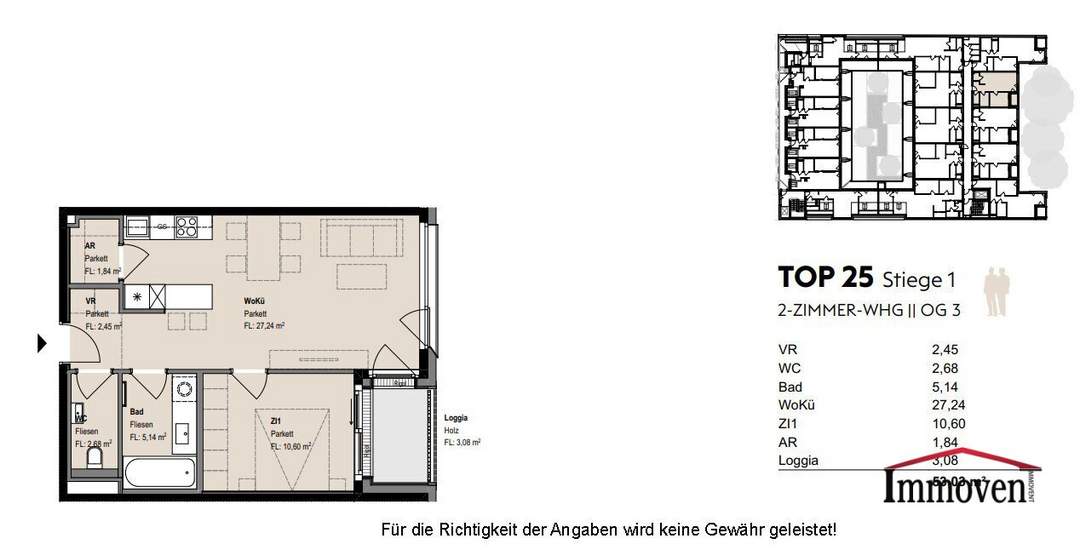 TOPLAGE und ERSTBEZUG: Straßenseitige, moderne 2-Zimmerwohnung mit Loggia! Besichtigung ab Februar 2025 möglich!