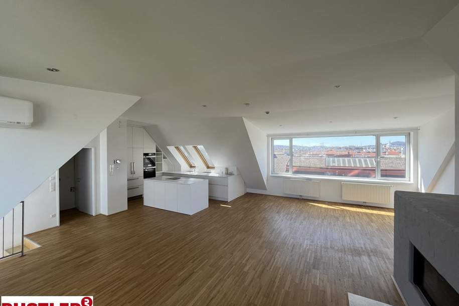 Traumhafte Maisonettewohnung mit Dachterrasse und Kamin - Blick auf den Stephansdom, Wohnung-miete, 3.732,93,€, 1070 Wien 7., Neubau