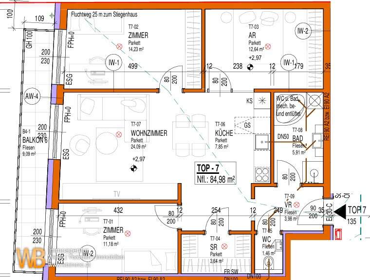 Erstbezug Südwest-Ausrichtung, 85m² WFL + Balkon 9m², 24m² WZ mit offener Küche & 3 Zimmer, 60m² PKW-Stellplatz