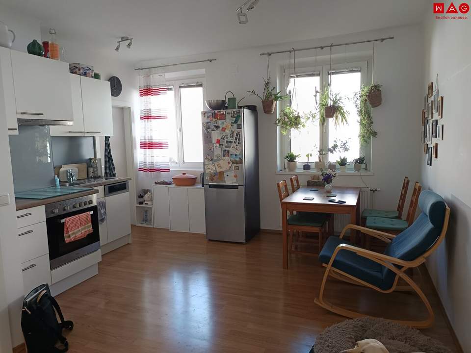 Wohnen zwischen Stadt und Natur im grünen Garsten: helle 3-Raumwohnung begeistert mit offener Küche, viel Privatsphäre und praktischem Abstellraum in ruhiger Lage nahe Steyr!