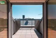 Traumhafte Erstbezugs-Maisonette mit Galerie, großer Terrasse und Weitblick nahe Kagraner Platz! Hochmoderne Ausstattung und Küche inkludiert. - WOHNTRAUM