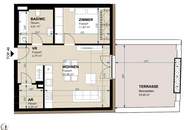 Moderne 2-Zimmer-Wohnung mit großzügigem Wohnbereich und weitläufiger Terrasse