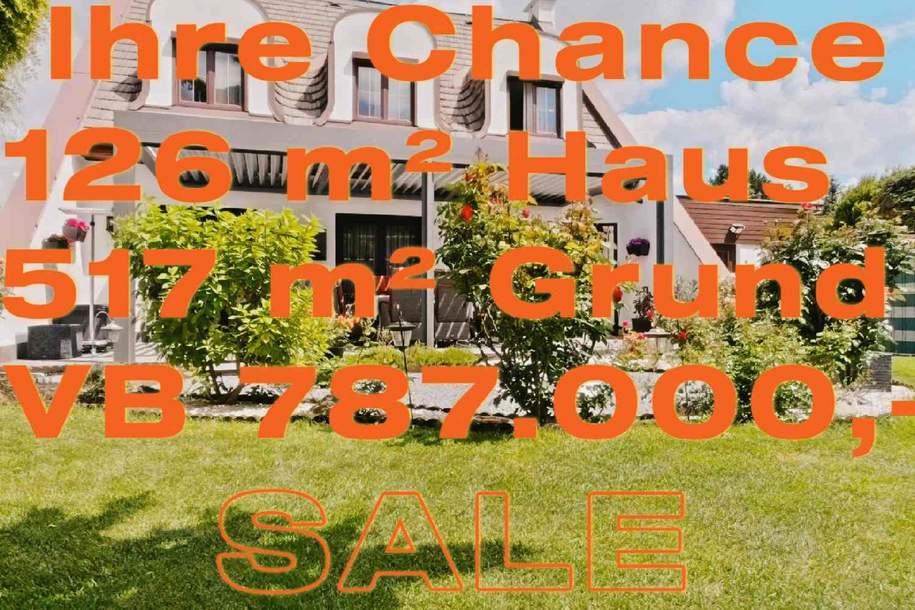 IHRE CHANCE: 126 m²-VILLA +517 m² EIGENGRUND +U2 U-BAHN NÄHE +GRÜNRUHELAGE+DOPPELGARAGE+KELLER, Haus-kauf, 787.000,€, 1220 Wien 22., Donaustadt
