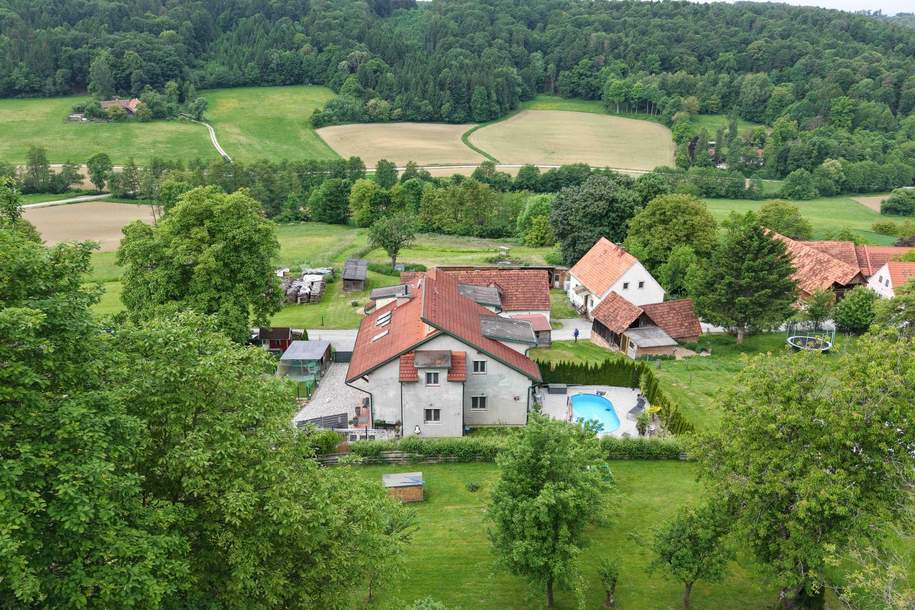 Haus mit Pool &amp; Kleinlandwirtschaft inkl. Bauland, Freiland &amp; Wald in idyllischer Lage!, Haus-kauf, 759.000,€, 8200 Weiz