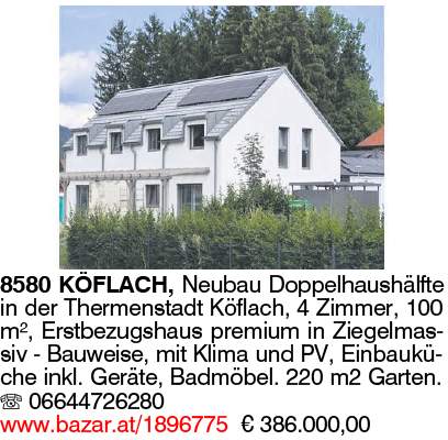 8580 KÖFLACH, Neubau Doppelhaushälfte