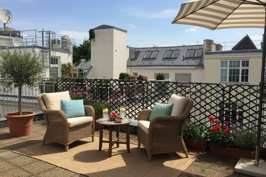 1040! Sanierte DG Wohnung mit 43 m² Terrasse nähe Schwarzenbergplatz, Wohnung-miete, 2.796,18,€, 1040 Wien 4., Wieden