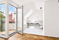 Lichtdurchflutete 3-Zimmer-Dachgeschosswohnung mit zwei Balkonen & ca. 54 m² Dachterrasse nahe Schönbrunn