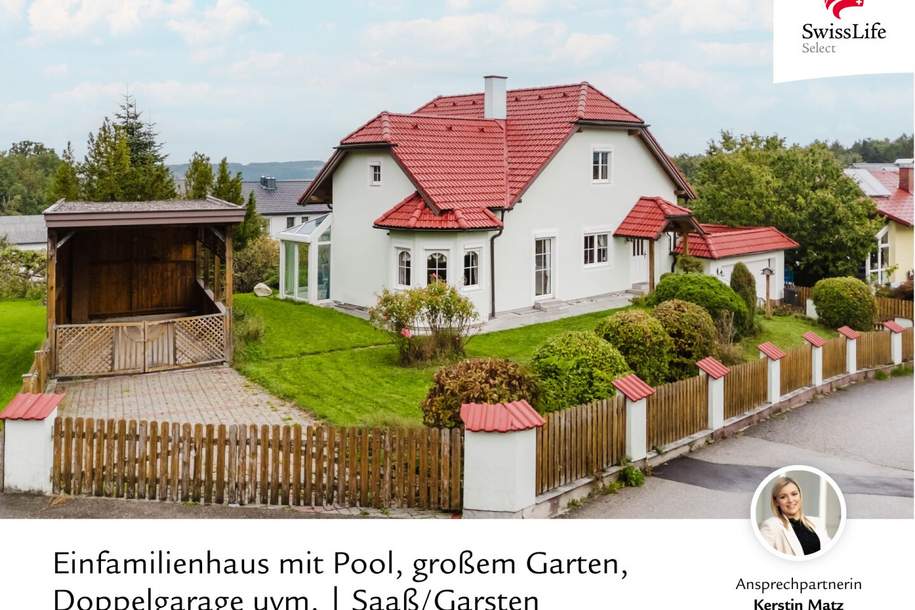 Großzügig Wohnen in traumhafter Lage | Einfamilienhaus in Saaß/Garsten mit Pool, großem Garten, Doppelgarage uvm., Haus-kauf, 590.000,€, 4400 Steyr(Stadt)