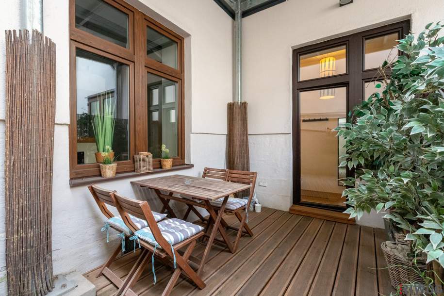 NEUER PREIS | Vollmöblierte Citywohnung | Komplett hofseitig mit Terrasse | Ideal auch als Pied-a-terre | Nähe Schlossquadrat, Wohnung-kauf, 269.000,€, 1050 Wien 5., Margareten