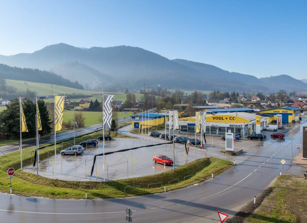 Autohaus mit Werkstatt und befestigten Ausstellungsflächen in Langenwang