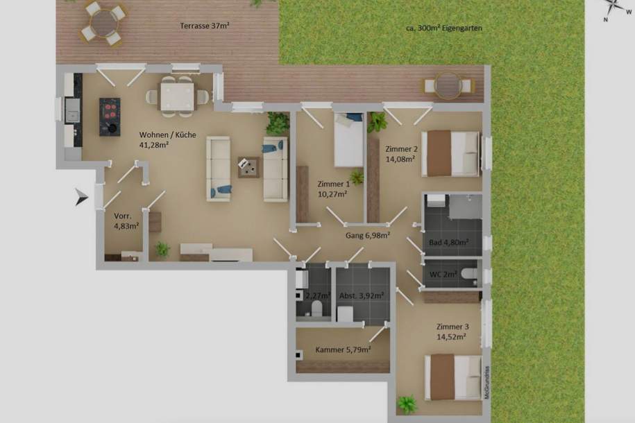 Wohnqualität mit ca. 300 m² Eigengarten in Autal!, Wohnung-kauf, 391.000,€, 8075 Graz-Umgebung