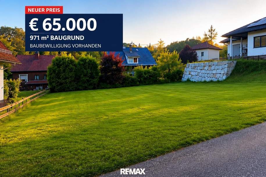 NEUER PREIS: 971 m² Baugrund mit genehmigtem 185-m²-Hausprojekt – nur € 65.000.MEHR ALS NUR EIN GRUNDSTÜCK – IHR NEUES ZUHAUSE IST BEREITS GEPLANT, Grund und Boden-kauf, 65.000,€, 4170 Rohrbach