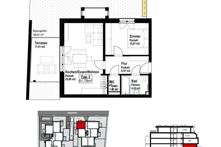 2-Zimmer mit Garten und Terrasse im EG - Top 201 (AB NOVEMBER), Wohnung-miete, 1.029,70,€, 1220 Wien 22., Donaustadt