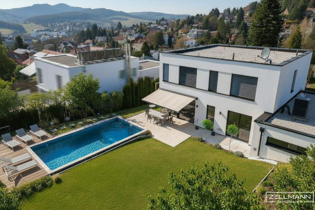 GABLITZ | modernes Einfamilienhaus mit tollem Ausblick über Gablitz | Pool | luxuriöse Ausstattung | Bj 2024 | ZELLMANN IMMOBILIEN