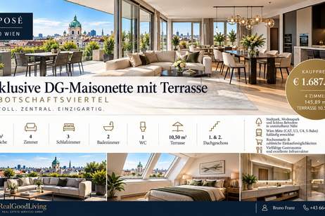 Exklusive DG-Maisonette mit Terrasse im Botschaftsviertel – 145,89 m² Wohnfläche, Wohnung-kauf, 1.687.000,€, 1030 Wien 3., Landstraße