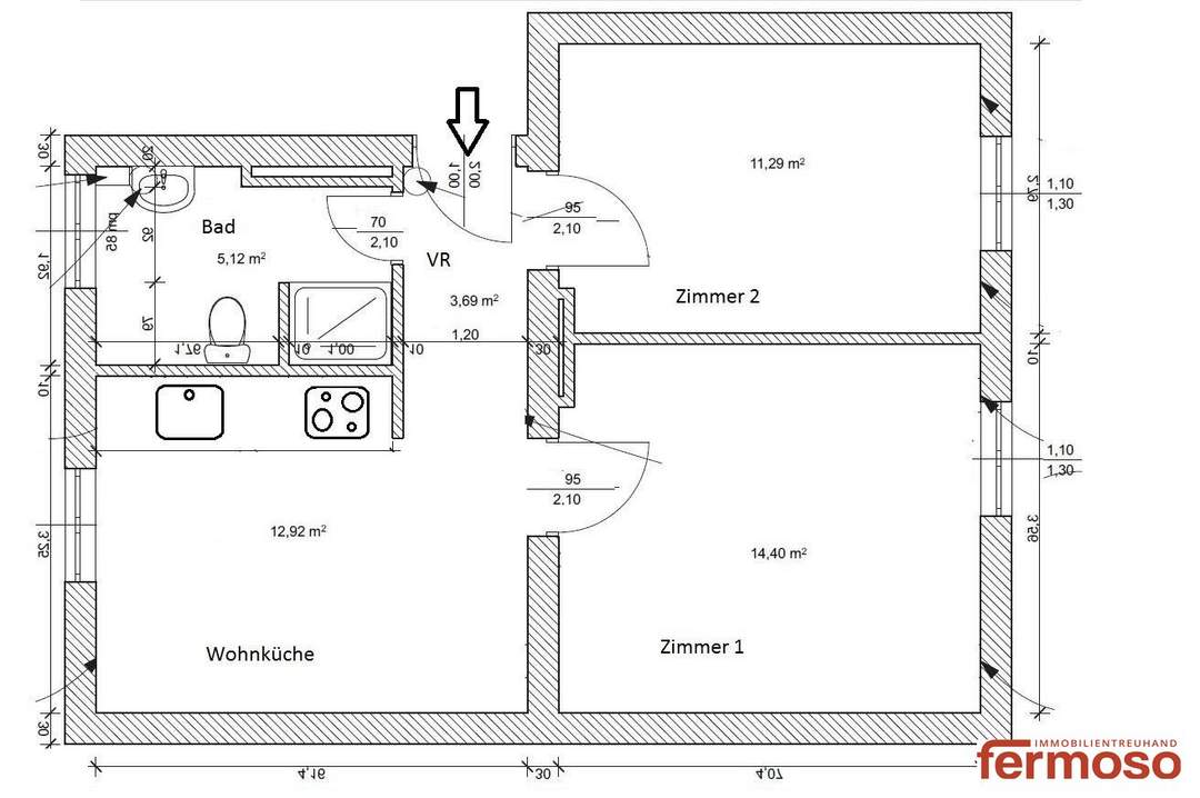Top gepflegte 2-Zimmer Wohnung EG in Ebergassing, 47,6m², Miete €850