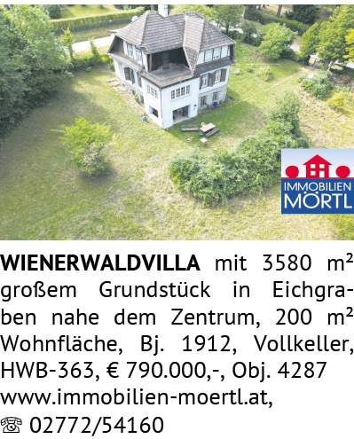 WIENERWALDVILLA mit 3580 m² großem Grundstück in Eichgraben nahe dem Zentrum, 200 m² Wohnf