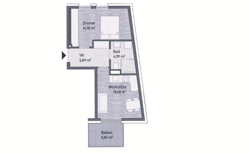 Neubauprojekt in Graz, Jakomini - Moderne Anlegerwohnung (38m²) mit Balkon! Provisionsfrei