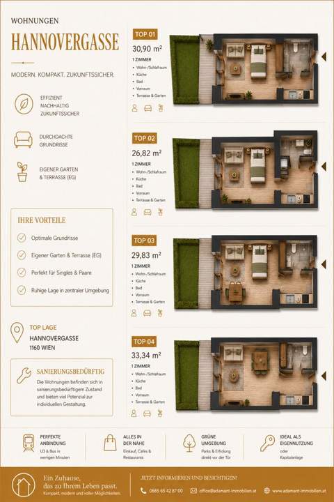 Investmentpaket mit 4 Gartenwohnungen im Erdgeschoss