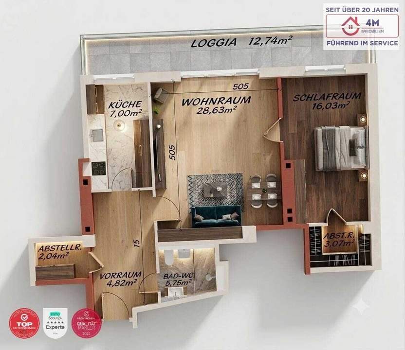 Modernisierte Top-2-Zimmer-Wohnung mit Fernblick & Loggia