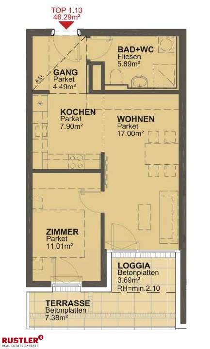 2 Zimmer Wohnung Loggia im DG - Haustiere erlaubt