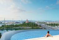 Sunny four-room apartment with 105 m² balcony and amazing amenities on the New Danube
