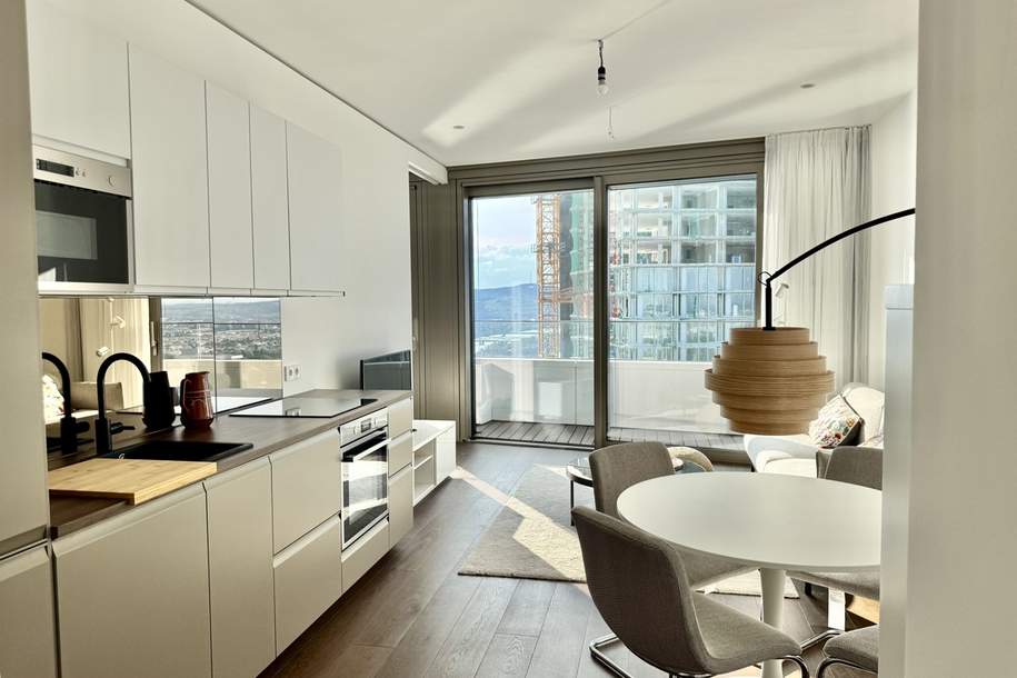 42. Etage: Möbliert - Gym, Pool und Wellnes: Den schönsten Ausblick mit Sonneuntergang auf Kahlenberg, Wohnung-miete, 2.150,00,€, 1220 Wien 22., Donaustadt