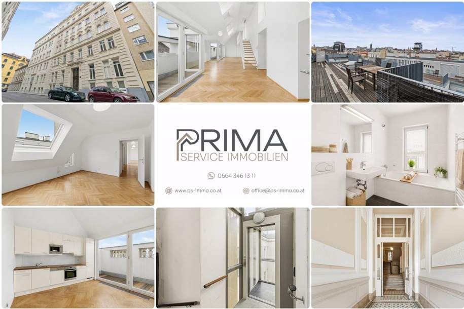 ++ TRAUM mit WIEN-BLICK ++ Exklusive DREI Zimmer mit grandioser Dachterrasse, Wohnung-miete, 2.899,00,€, 1060 Wien 6., Mariahilf