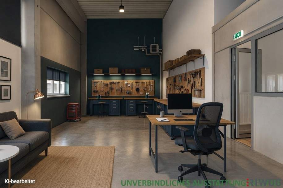 Ebenerdige Halle | modernes, repräsentatives Gelände | nutzbar als Werkstatt, Lager oder Büro | beheizt &amp; mit Wasseranschluss, Gewerbeobjekt-miete, 14,00,€, 2100 Korneuburg