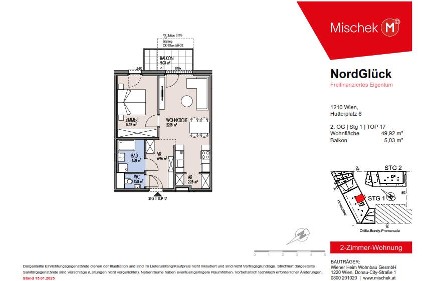 Erstbezug & provisionsfrei! 2-Zimmer-Wohnung mit Balkon in Top-Lage, Wohnung-kauf, 257.000,€, 1210 Wien 21., Floridsdorf