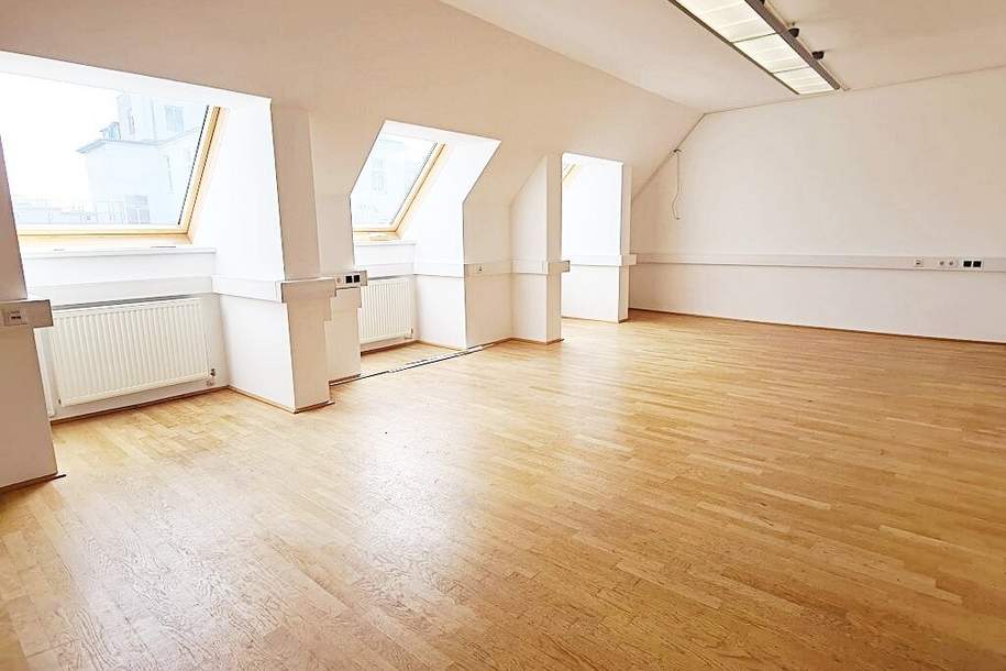 ZIEGLERGASSE bei FUZO Mariahilfer Straße, 141 m2 Bürofäche, 3 Zimmer, Serverraum, Küche, Klimaanlagen, Dachgeschoß, Gewerbeobjekt-miete, 2.392,77,€, 1070 Wien 7., Neubau