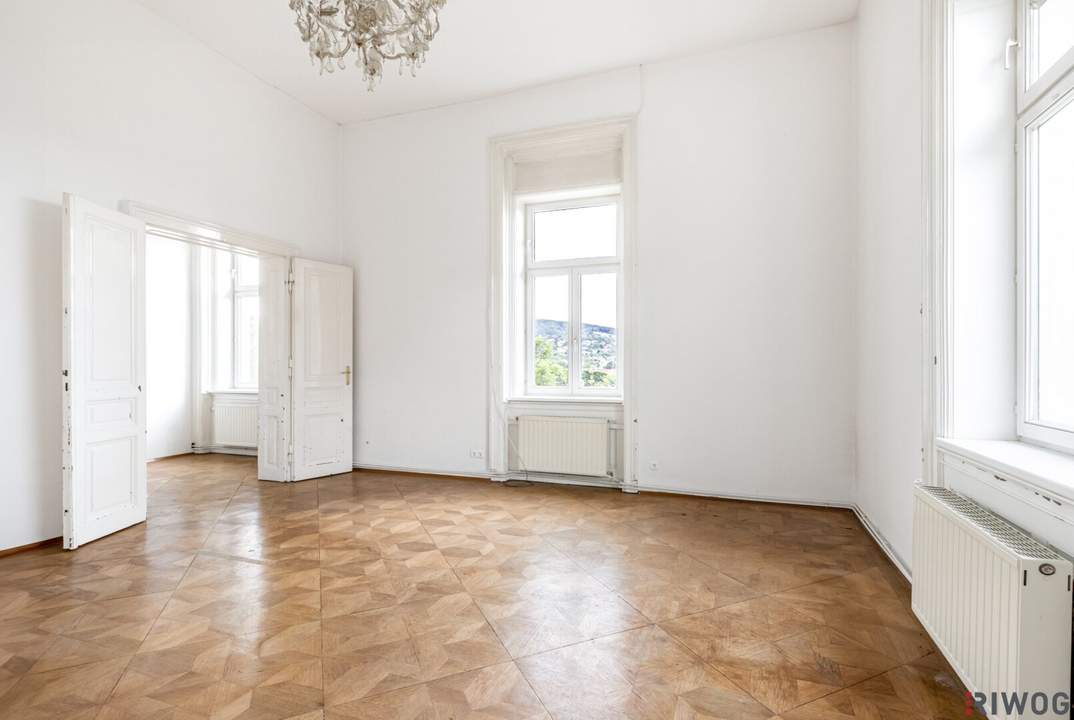 WIENTALBLICK | helle Wohnung in der historischen Villa mit 4,4m Raumhöhe & Blick auf Linde | sanierungsbedürftig | Balkon geplant |