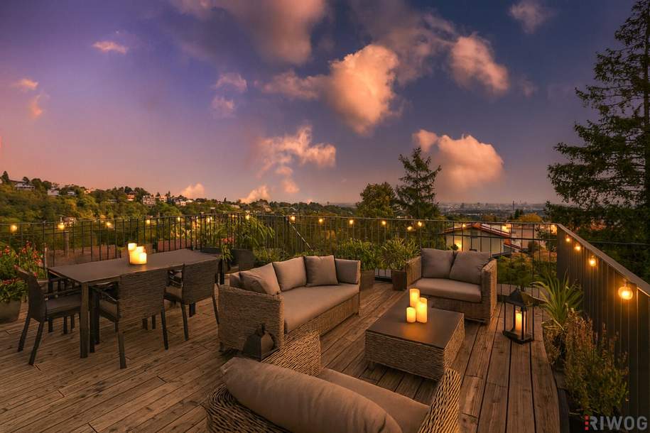 MINI VILLA AM HACKENBERG MIT CA. 37m² DACHTERRASSE UND IMPOSANTEM WEITBLICK AUF DIE CITY - EIGENGRUND IM KLEINGARTEN - GANZJÄHRIG BEWOHNBAR, Haus-kauf, 799.000,€, 1190 Wien 19., Döbling