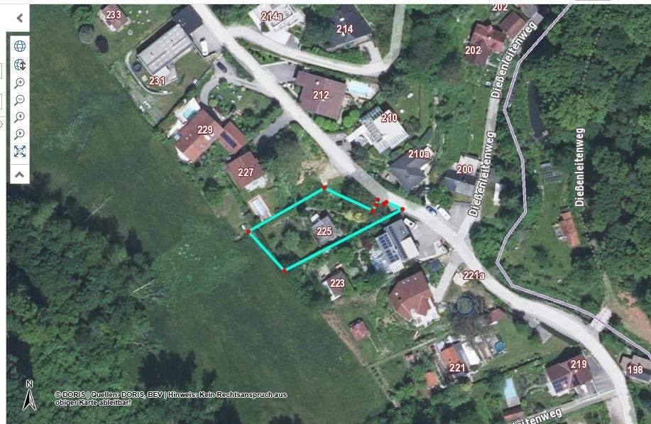 Grundstück Dießenleitenweg mit bewohnbarem Wochenendhaus mit 2 Sonnenterassen und schöner Aussicht