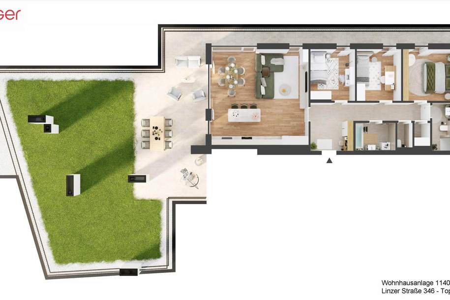 Neubau Erstbezug 1140 | 4 Zimmer | ca. 200 m² Terrasse &amp; Dach-Garten | PROVISIONSFREI, Wohnung-kauf, 1.200.000,€, 1140 Wien 14., Penzing