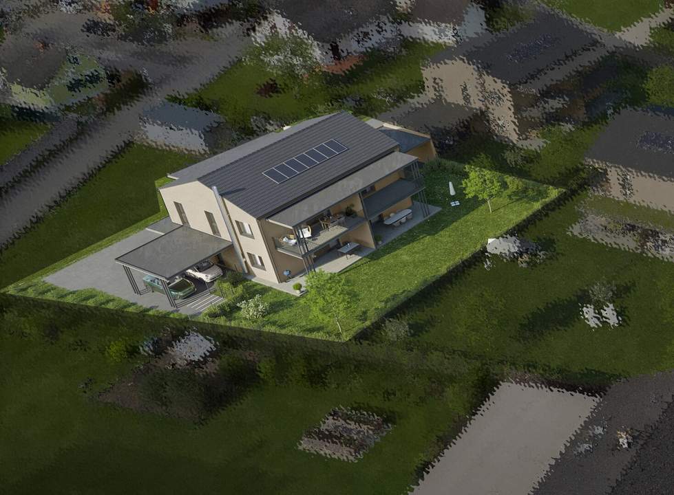 Vier Neubauwohnungen in sehr guter Lage- zwei im EG mit Terrassen und Eigengarten- zwei im OG mit Balkon- vier eigene Carports