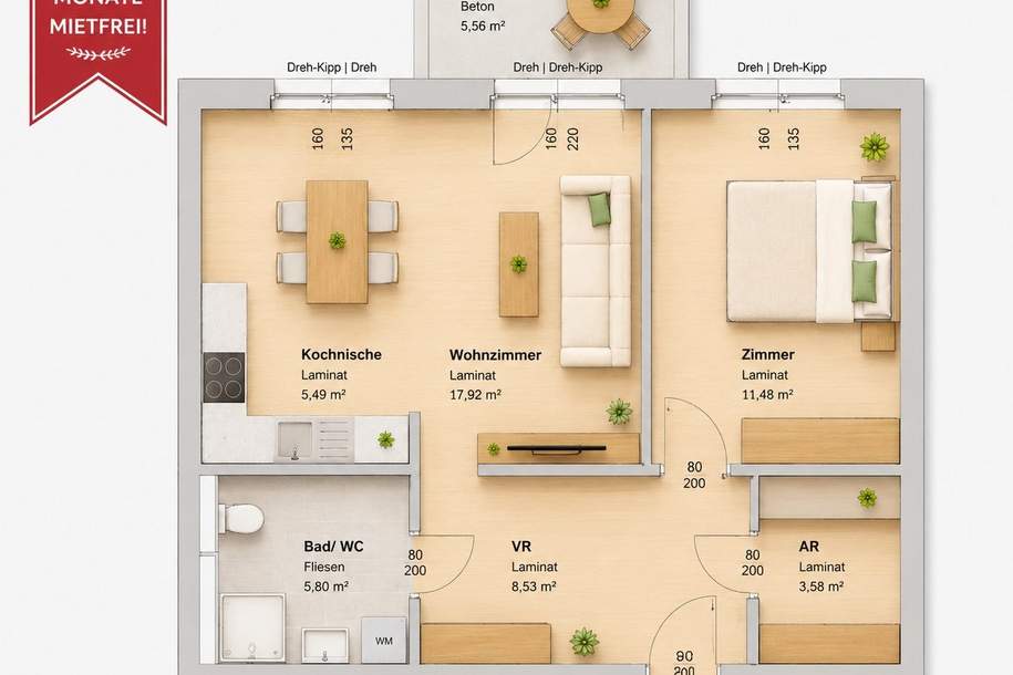 Wohnfreude beginnt hier | 2 MONATE MIETFREI + neue Küche, Wohnung-miete, 627,15,€, 8020 Graz(Stadt)